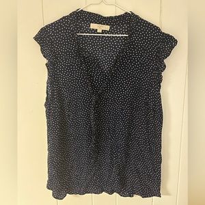 LOFT navy blouse with white polka dots